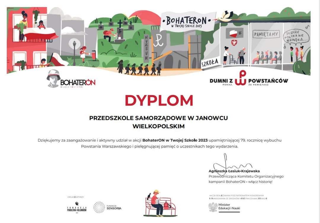 PODZIĘKOWANIE ZA UDZIAŁ W AKCJI "BOHATERON"